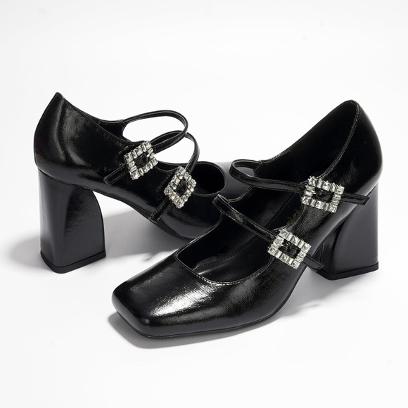 •CAPE ROBBIN• “Selina” Double Strap Mary Jane Heels - Black // NIB - Picture 6 of 16